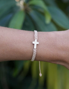 Stainless steel cross bracelet in sepia