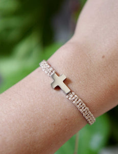 Stainless steel cross bracelet in sepia