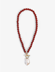 Sofia Carnelian & Pearl Charm Necklace