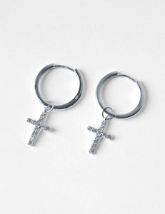Silver Hoops with Cross Charms