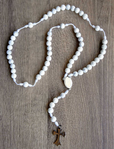 Handmade Catholic rosary with howlite beads and silver crucifix