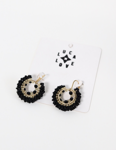 Black Miyuki Cover Gold Earrings