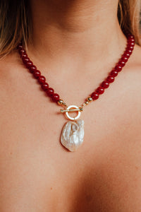 Sofia Carnelian & Pearl Charm Necklace